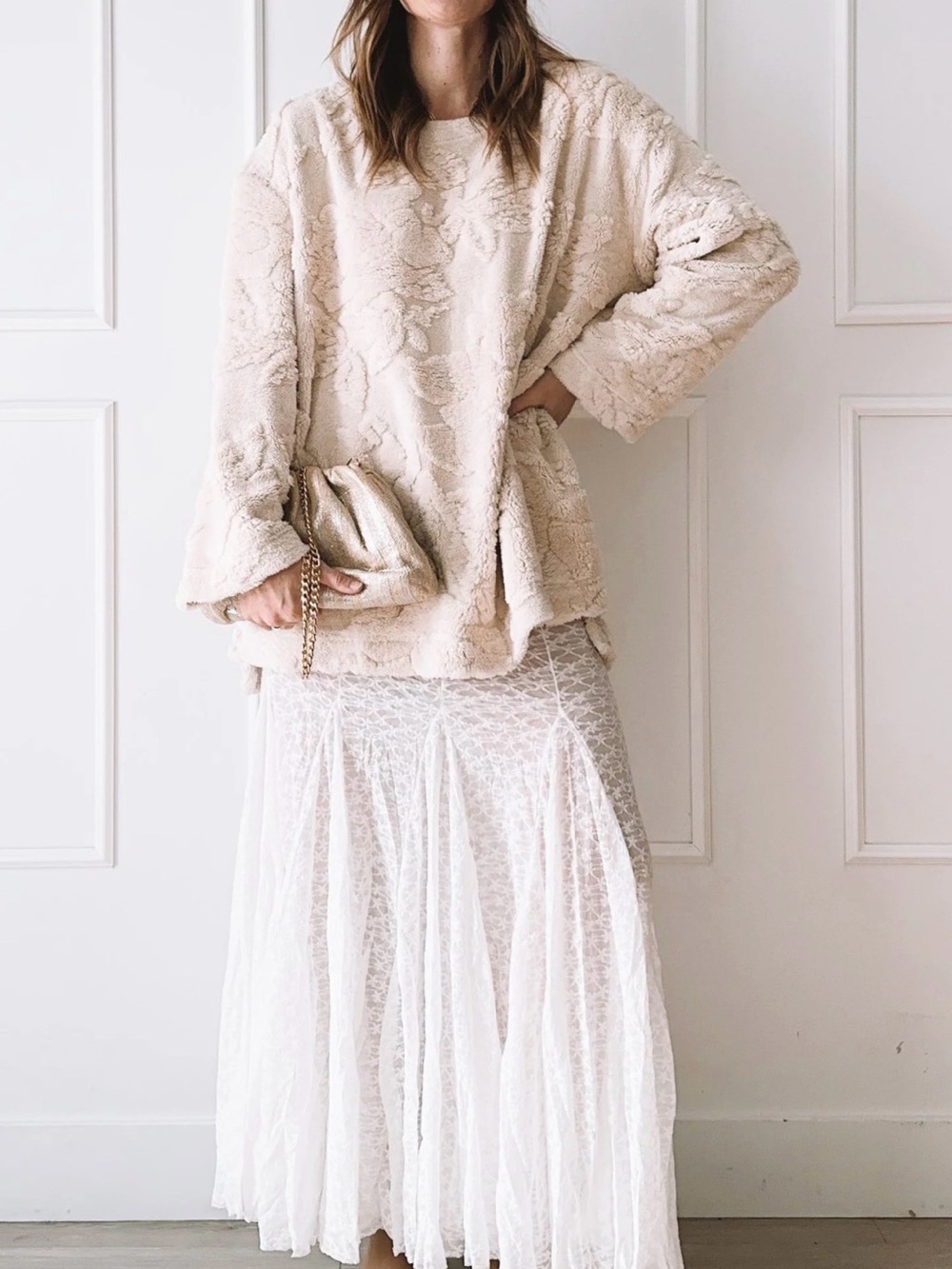 Free People We the Free Calla Sherpa Pullover Cream size L NWT